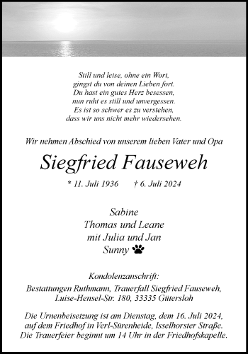 Traueranzeige von Siegfried Fauseweh von Westfalen Blatt