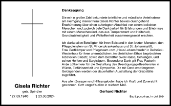 Traueranzeige von Gisela Richter von Westfalen Blatt