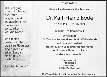 Traueranzeige von Dr. Karl-Heinz Bode von Westfalen Blatt