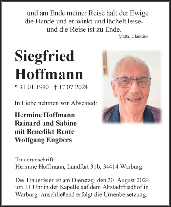 Traueranzeige von Siegfried Hoffmann von Westfalen Blatt