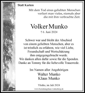 Traueranzeige von Volker Munko von Westfalen Blatt