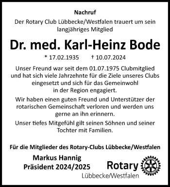 Traueranzeige von Dr. med. Karl-Heinz Bode von Westfalen Blatt