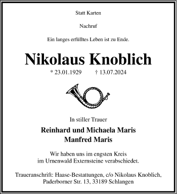 Traueranzeige von Nikolaus Knoblich von Westfalen Blatt