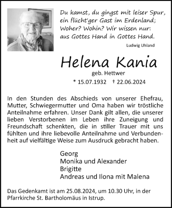 Traueranzeige von Helena Kania von Westfalen Blatt