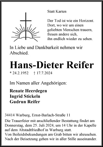 Traueranzeige von Hans-Dieter Reifer von Westfalen Blatt