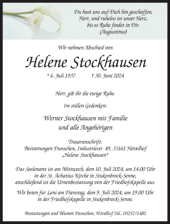 Traueranzeige von Helene Stockhausen von Westfalen Blatt