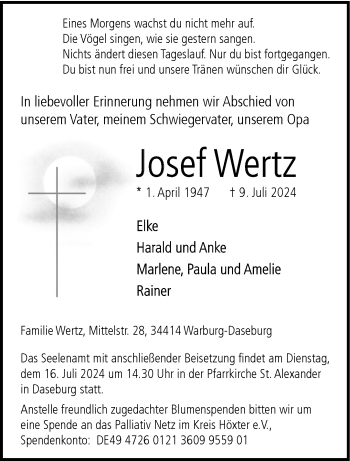 Traueranzeige von Josef Wertz von Westfalen Blatt