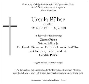 Traueranzeige von Ursula Pühse von Westfalen Blatt