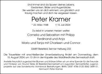 Traueranzeige von Peter Kramer von Westfalen Blatt