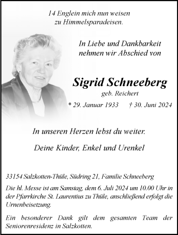 Traueranzeige von Sigrid Schneeberg von Westfalen Blatt