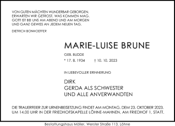 Traueranzeige von Marie-Luise Brune von Westfalen Blatt