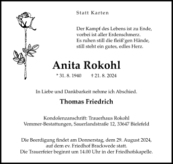 Traueranzeige von Anita Rokohl von Westfalen Blatt