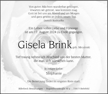 Traueranzeige von Gisela Brink Geb.cozinski von Westfalen Blatt