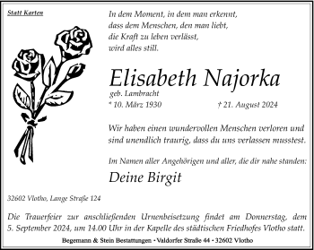 Traueranzeige von Elisabeth Najorka von Westfalen Blatt