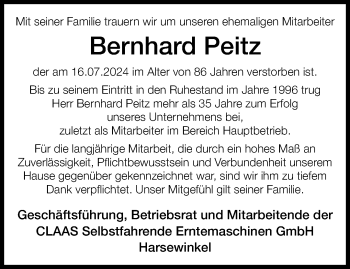 Traueranzeige von Bernhard Peitz von Westfalen Blatt