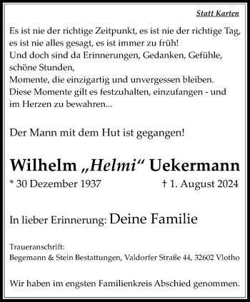 Traueranzeige von Wilhelm Uekermann von Westfalen Blatt