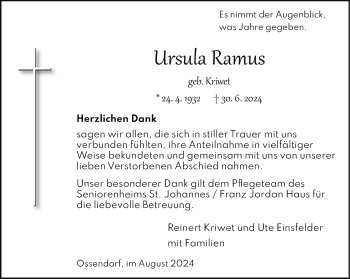 Traueranzeige von Ursula Ramus von Westfalen Blatt