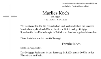 Traueranzeige von Marlies Koch von Westfalen Blatt