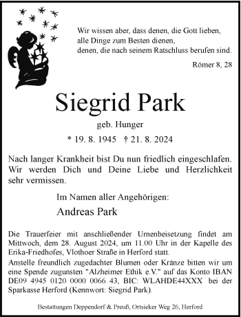 Traueranzeige von Siegrid Park von Westfalen Blatt