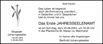 Traueranzeige von Elisabeth Johanngieseker von Westfalen Blatt