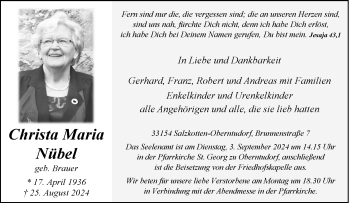 Traueranzeige von Christa Maria Nübel von Westfalen Blatt