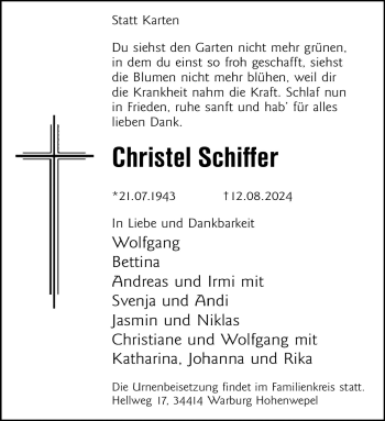 Traueranzeige von Christel Schiffer von Westfalen Blatt