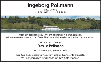 Traueranzeige von Ingeborg Pollmann von Westfalen Blatt