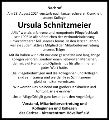 Traueranzeige von Ursula Schnitzmeier von Westfalen Blatt