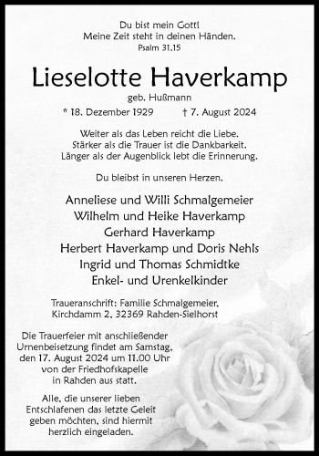 Traueranzeige von Lieselotte Haverkamp von Westfalen Blatt