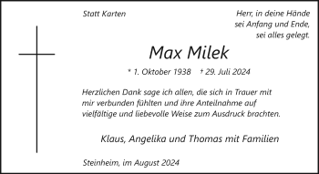 Traueranzeige von Max Milek von Westfalen Blatt