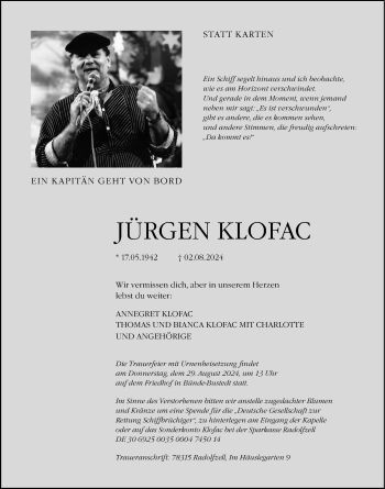 Traueranzeige von Jürgen Klofac von Westfalen Blatt