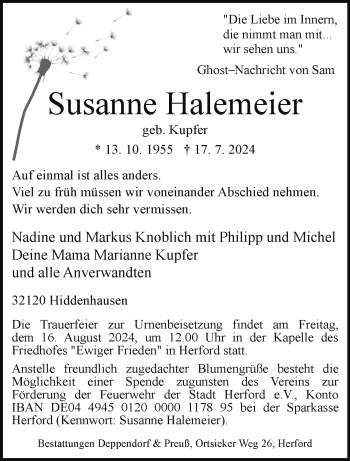 Traueranzeige von Susanne Halemeier von Westfalen Blatt