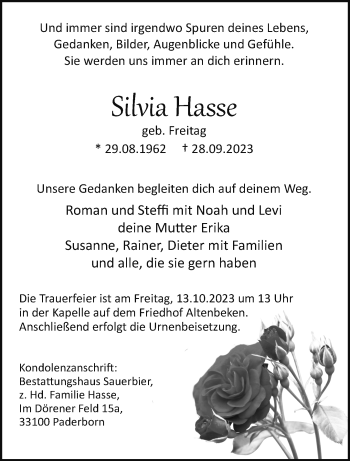 Traueranzeige von Silvia Hasse von Westfalen Blatt