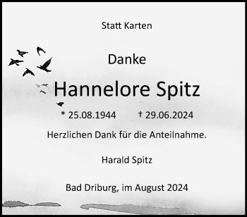 Traueranzeige von Hannelore Spitz von Westfalen Blatt