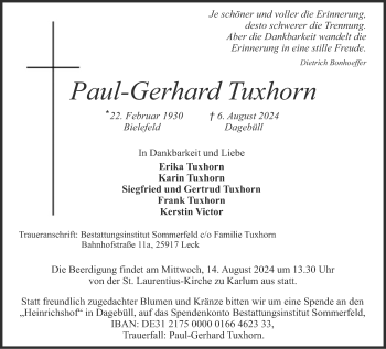 Traueranzeige von Paul-Gerhard Tuxhorn von Westfalen Blatt