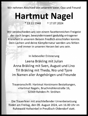 Traueranzeige von Hartmut Nagel von Westfalen Blatt