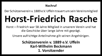 Traueranzeige von Horst-Friedrich Rasche von Westfalen Blatt