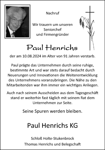 Traueranzeige von Paul Henrichs von Westfalen Blatt