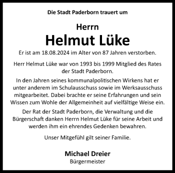 Traueranzeige von Helmut Lüke von Westfalen Blatt