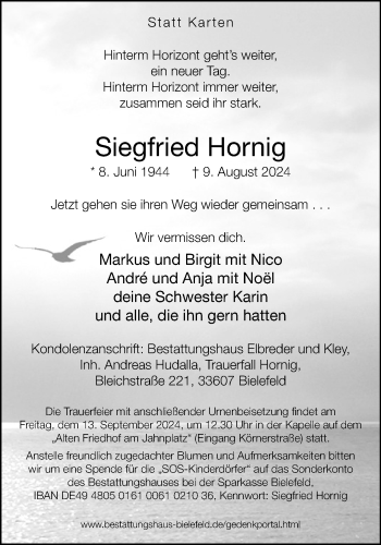 Traueranzeige von Siegfried Hornig von Westfalen Blatt