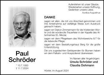 Traueranzeige von Paul Schröder von Westfalen Blatt