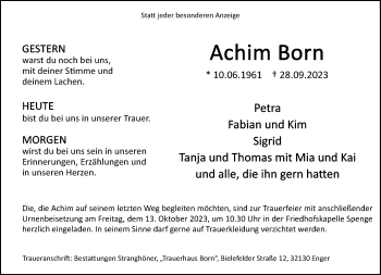 Traueranzeige von Achim Born von Westfalen Blatt