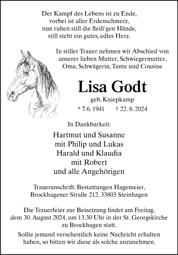 Traueranzeige von Lisa Godt von Westfalen Blatt