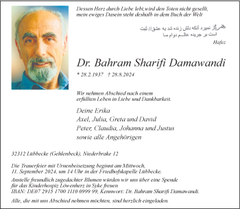 Traueranzeige von Dr. Bahram Sharifi Damawandi von Westfalen Blatt