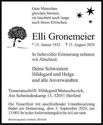 Traueranzeige von Elli Gronemeier von Westfalen Blatt