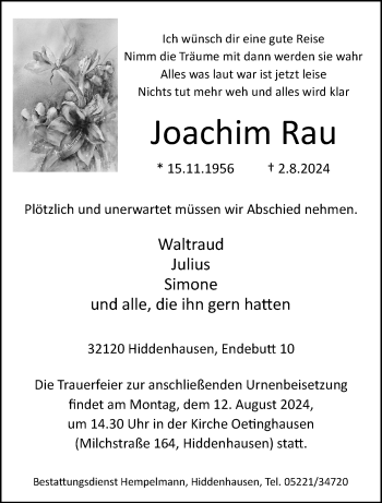 Traueranzeige von Joachim Rau von Westfalen Blatt