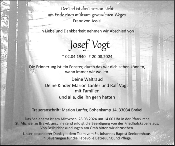 Traueranzeige von Josef Vogt von Westfalen Blatt