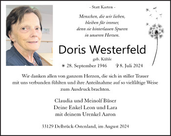 Traueranzeige von Doris Westerfeld von Westfalen Blatt