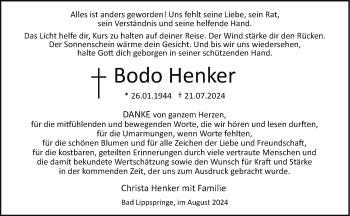 Traueranzeige von Bodo Henker von Westfalen Blatt