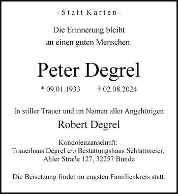 Traueranzeige von Peter Degrel von Westfalen Blatt